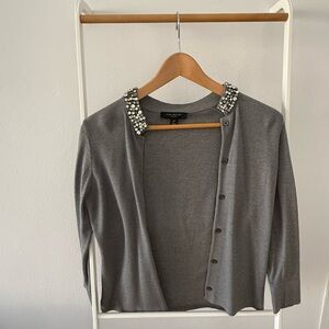 Ann Taylor Gray Embellished-Collar Snap Cardigan
